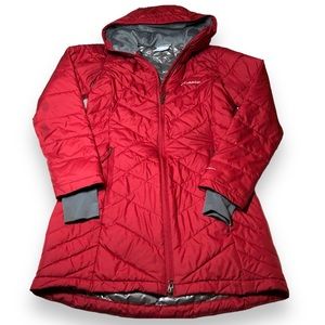 Columbia Women’s Long Hooded Red Jacket - Size Small - Omni-Heat - Light Puffer